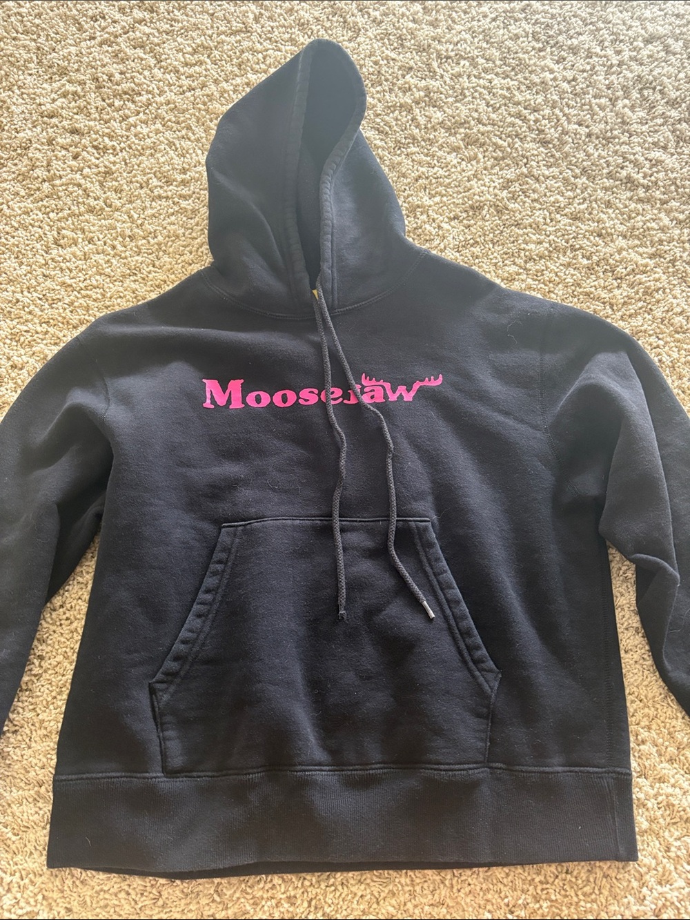 Moosejaw Black Hoodie with Pink Logo